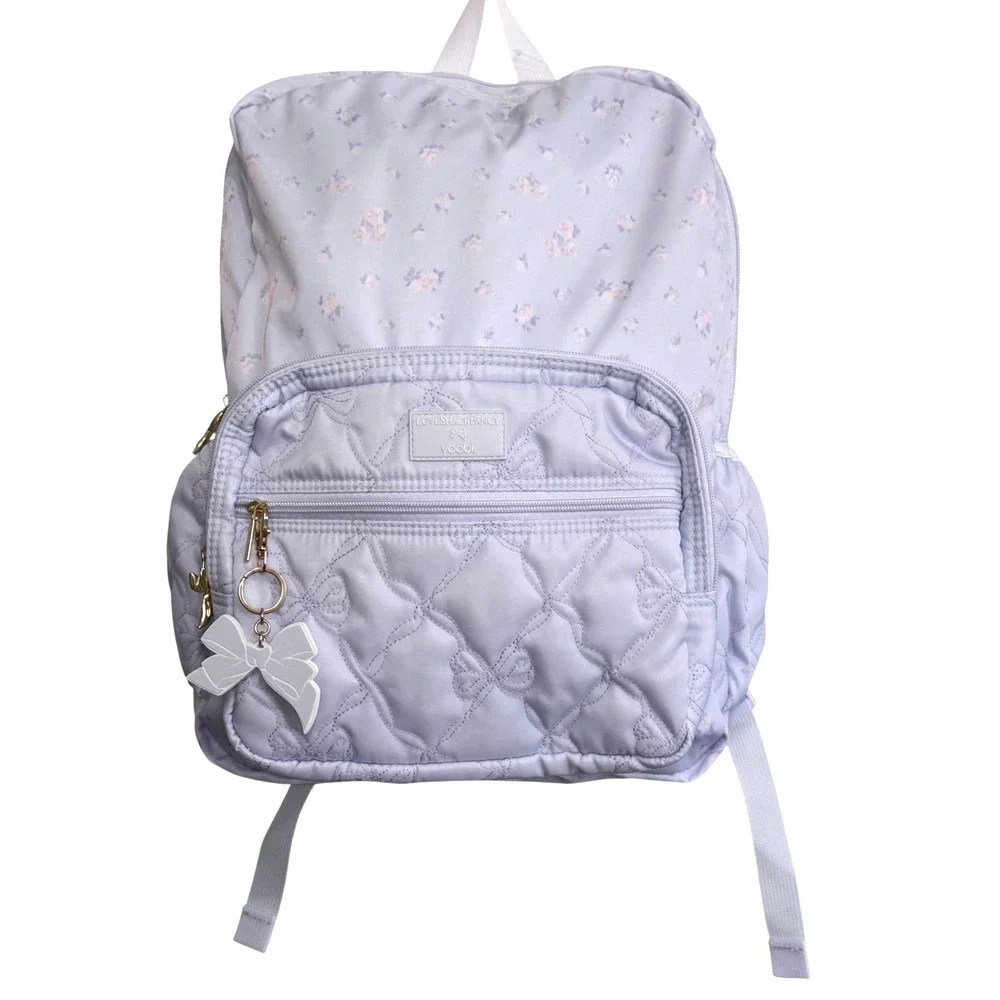 LoveShackFancy x Target Backpack Quilted Floral Bow Rosettes Ditsy Breezy Blue